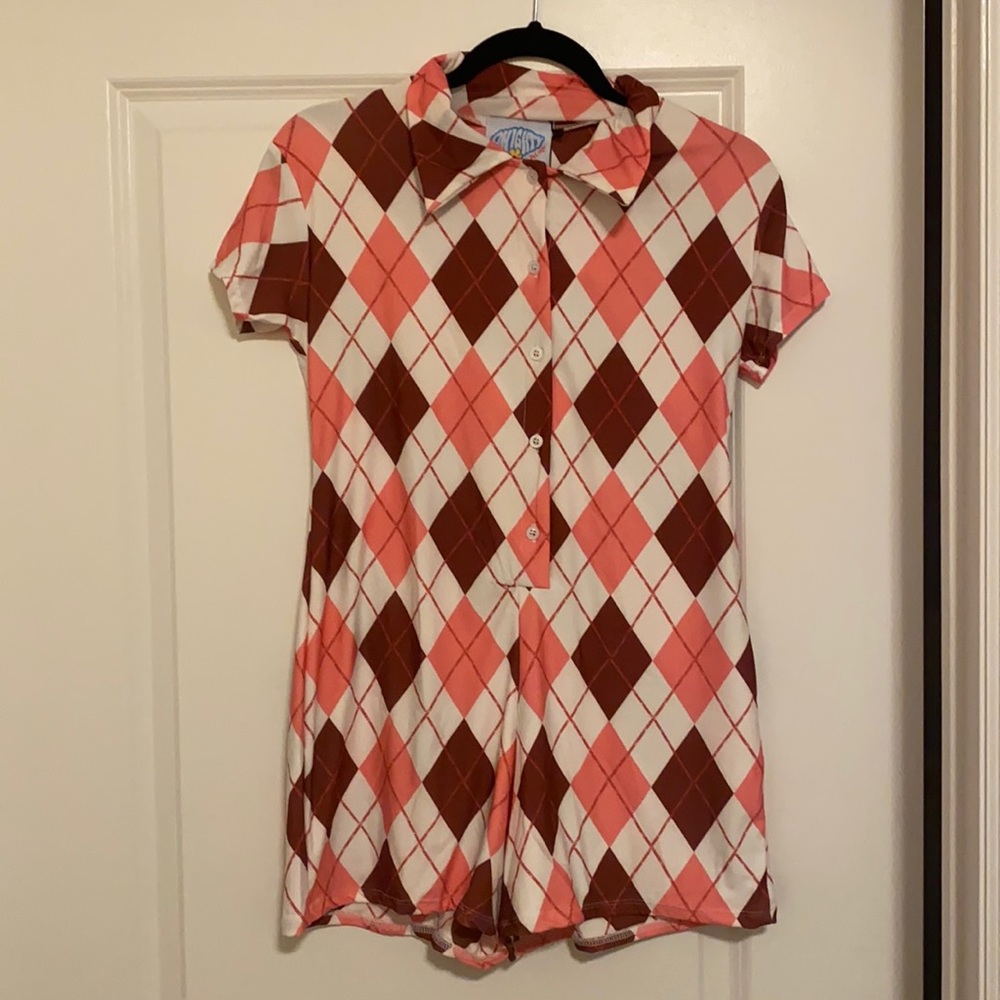 OMIGHTY Pink Logo Argyle Playsuit